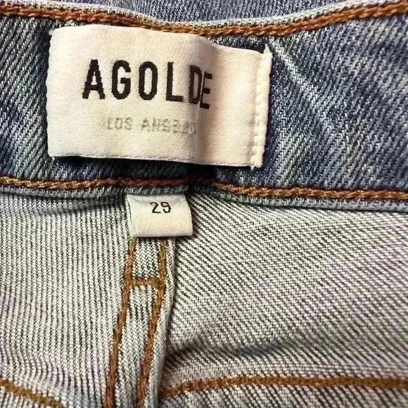 Agolde Nico High Rise Straight Jeans Raw Hem Distressed Organic Cotton Size 29 - Picture 7 of 9